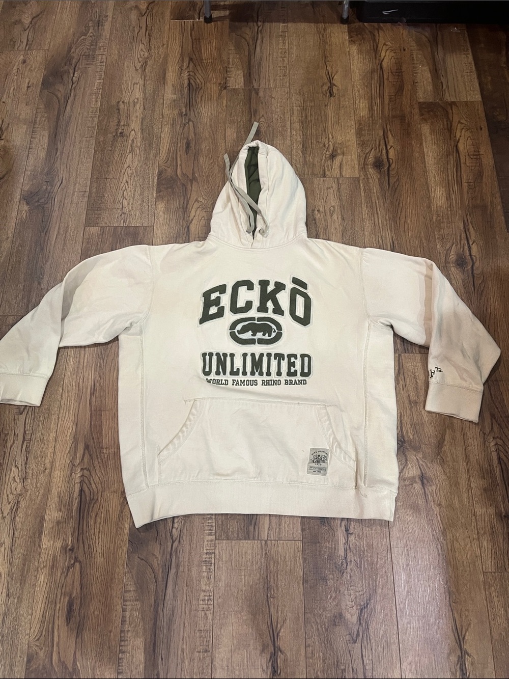 Ecko Unlimited Cream Hoodie with Olive Green Logo